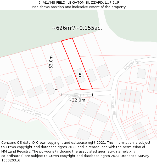 5, ALWINS FIELD, LEIGHTON BUZZARD, LU7 2UF: Plot and title map