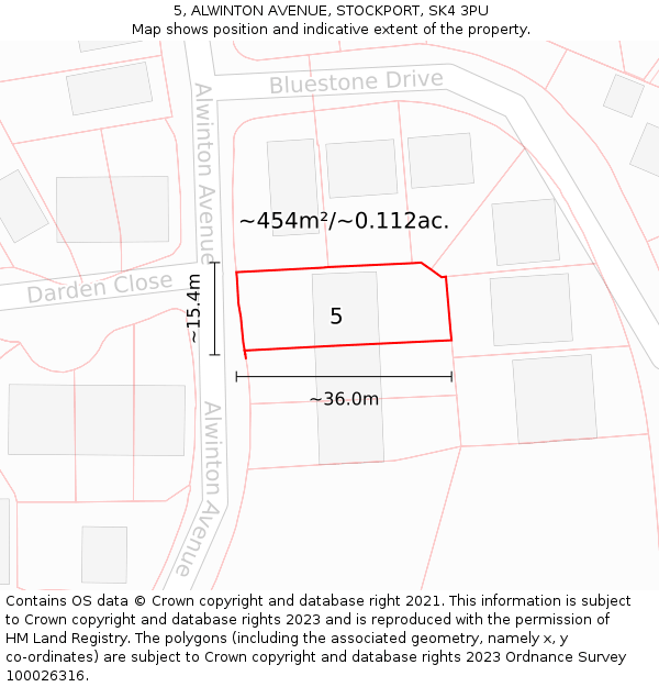 5, ALWINTON AVENUE, STOCKPORT, SK4 3PU: Plot and title map