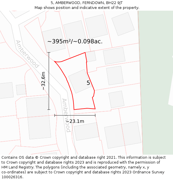 5, AMBERWOOD, FERNDOWN, BH22 9JT: Plot and title map