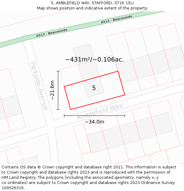 5, AMBLEFIELD WAY, STAFFORD, ST16 1SU: Plot and title map