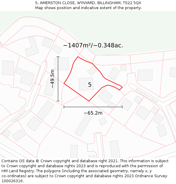 5, AMERSTON CLOSE, WYNYARD, BILLINGHAM, TS22 5QX: Plot and title map