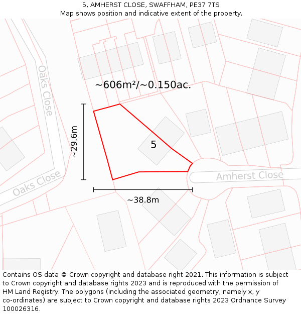 5, AMHERST CLOSE, SWAFFHAM, PE37 7TS: Plot and title map