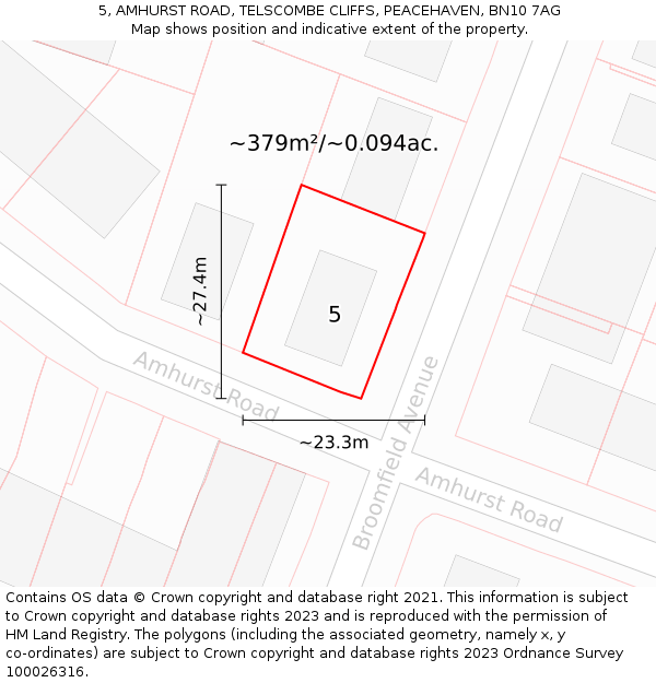 5, AMHURST ROAD, TELSCOMBE CLIFFS, PEACEHAVEN, BN10 7AG: Plot and title map