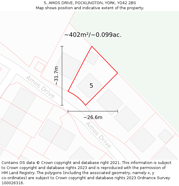 5, AMOS DRIVE, POCKLINGTON, YORK, YO42 2BS: Plot and title map