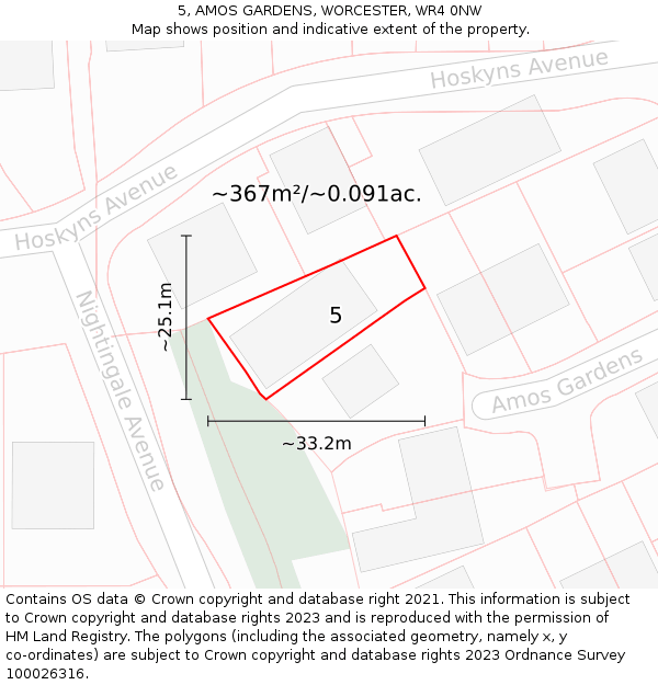 5, AMOS GARDENS, WORCESTER, WR4 0NW: Plot and title map