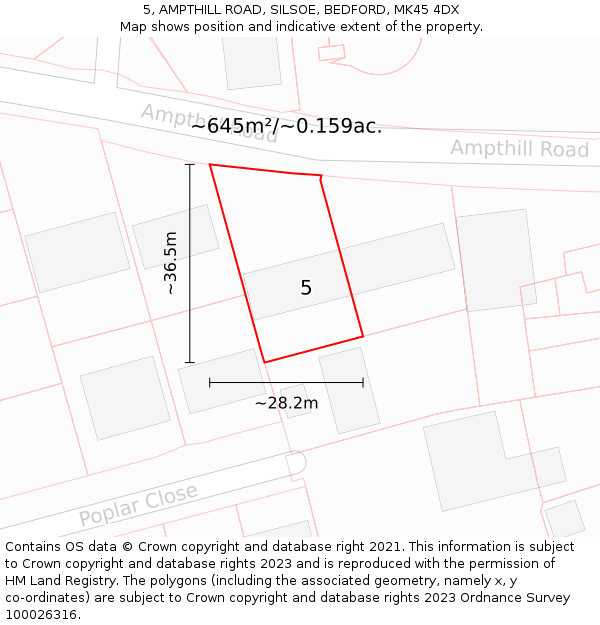 5, AMPTHILL ROAD, SILSOE, BEDFORD, MK45 4DX: Plot and title map