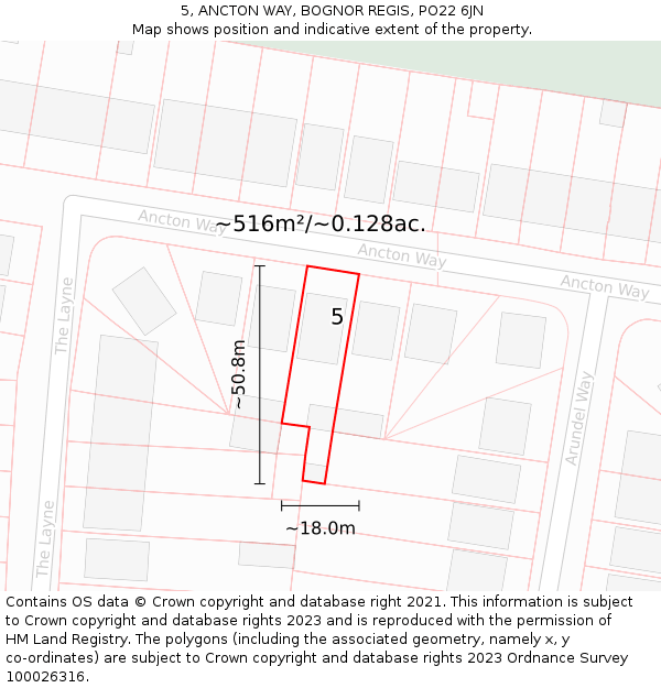 5, ANCTON WAY, BOGNOR REGIS, PO22 6JN: Plot and title map