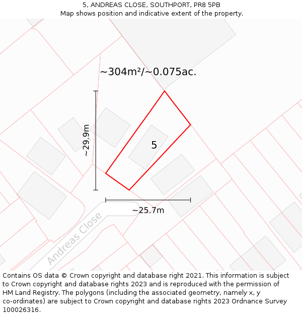 5, ANDREAS CLOSE, SOUTHPORT, PR8 5PB: Plot and title map