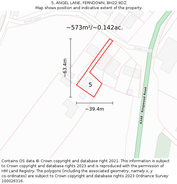 5, ANGEL LANE, FERNDOWN, BH22 9DZ: Plot and title map