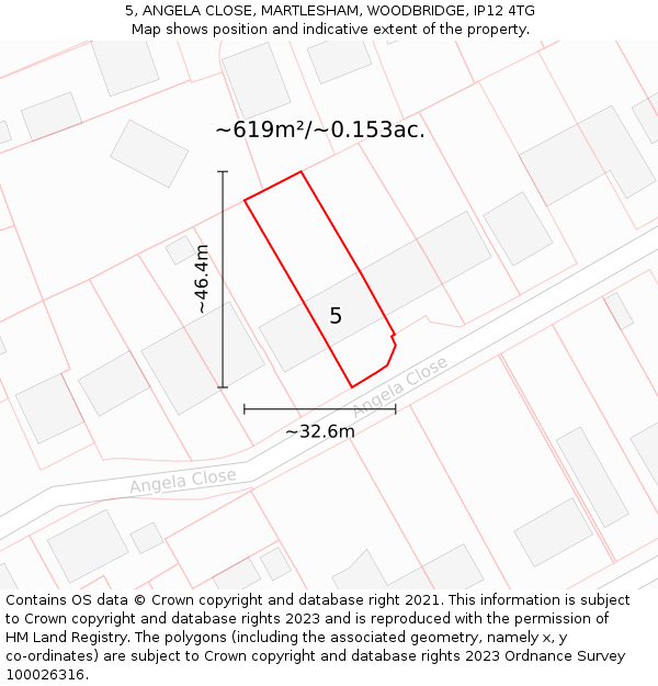 5, ANGELA CLOSE, MARTLESHAM, WOODBRIDGE, IP12 4TG: Plot and title map