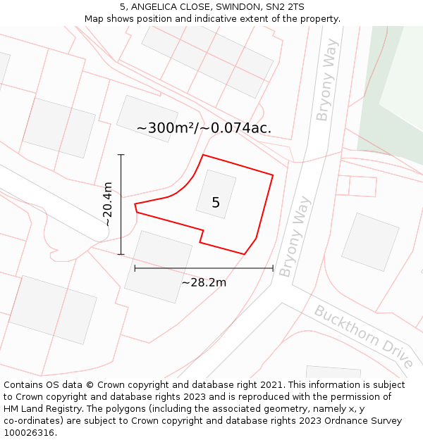 5, ANGELICA CLOSE, SWINDON, SN2 2TS: Plot and title map