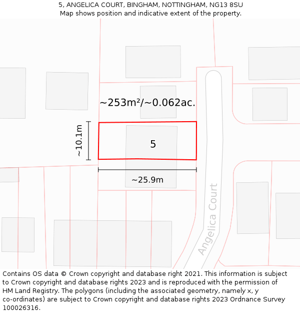 5, ANGELICA COURT, BINGHAM, NOTTINGHAM, NG13 8SU: Plot and title map