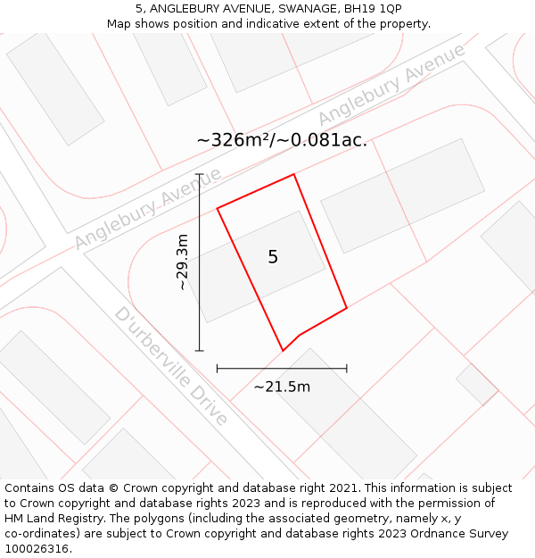 5, ANGLEBURY AVENUE, SWANAGE, BH19 1QP: Plot and title map