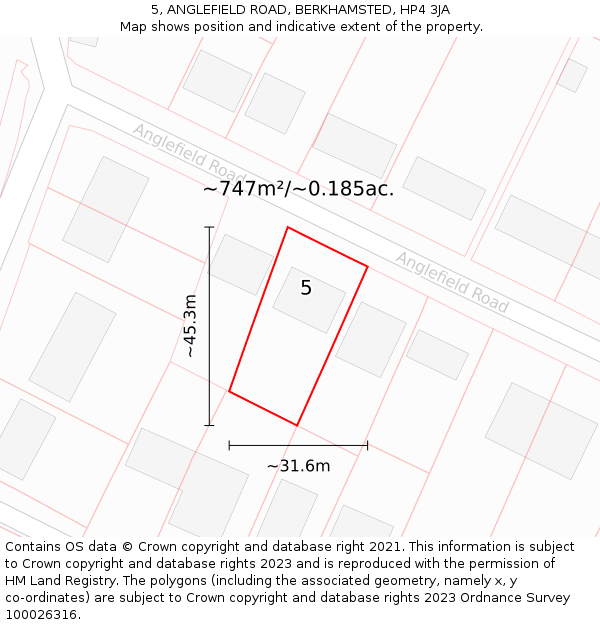 5, ANGLEFIELD ROAD, BERKHAMSTED, HP4 3JA: Plot and title map