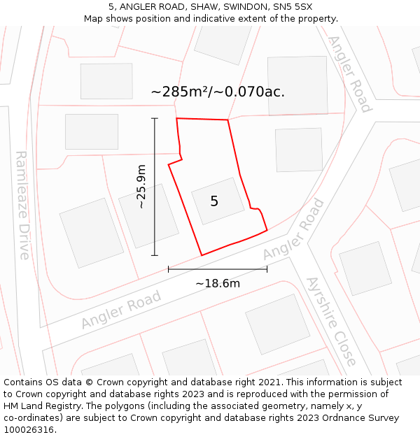 5, ANGLER ROAD, SHAW, SWINDON, SN5 5SX: Plot and title map