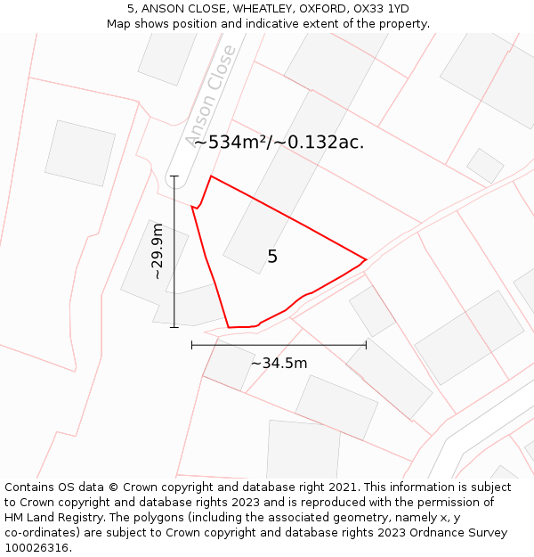 5, ANSON CLOSE, WHEATLEY, OXFORD, OX33 1YD: Plot and title map