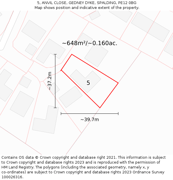 5, ANVIL CLOSE, GEDNEY DYKE, SPALDING, PE12 0BG: Plot and title map