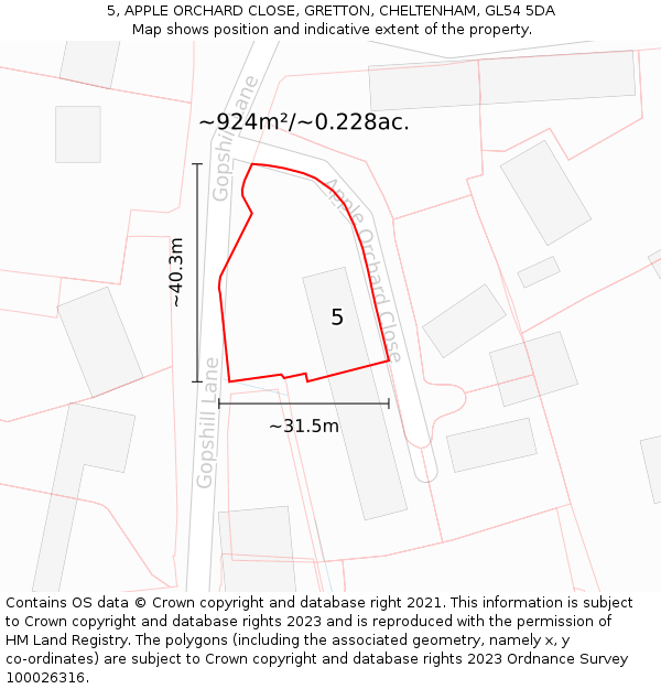 5, APPLE ORCHARD CLOSE, GRETTON, CHELTENHAM, GL54 5DA: Plot and title map