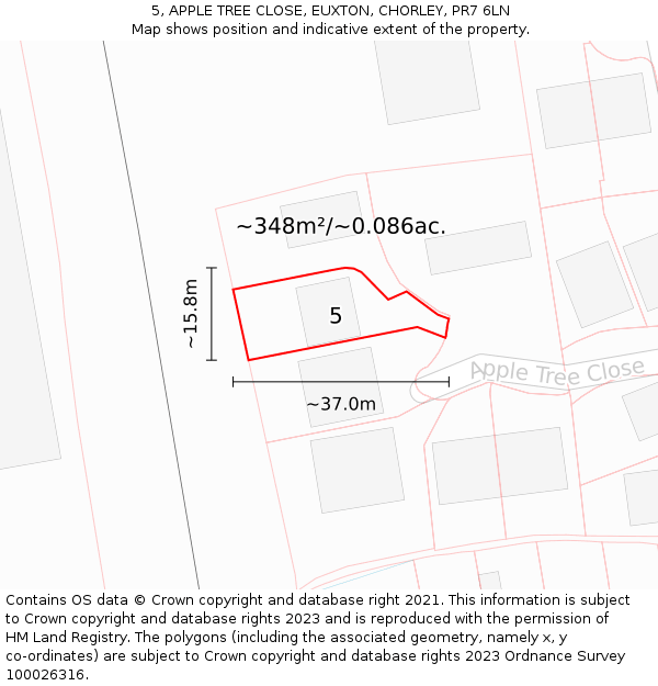 5, APPLE TREE CLOSE, EUXTON, CHORLEY, PR7 6LN: Plot and title map