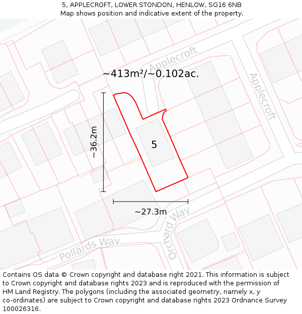 5, APPLECROFT, LOWER STONDON, HENLOW, SG16 6NB: Plot and title map