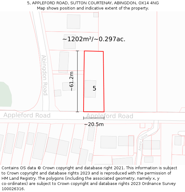 5, APPLEFORD ROAD, SUTTON COURTENAY, ABINGDON, OX14 4NG: Plot and title map