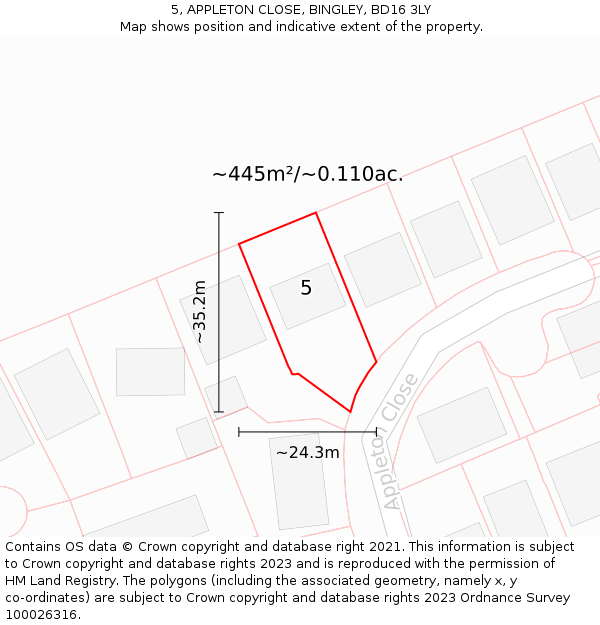 5, APPLETON CLOSE, BINGLEY, BD16 3LY: Plot and title map