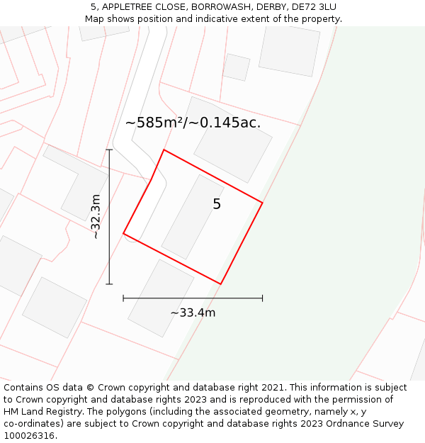 5, APPLETREE CLOSE, BORROWASH, DERBY, DE72 3LU: Plot and title map