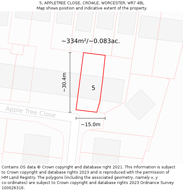 5, APPLETREE CLOSE, CROWLE, WORCESTER, WR7 4BL: Plot and title map