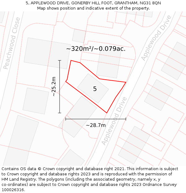 5, APPLEWOOD DRIVE, GONERBY HILL FOOT, GRANTHAM, NG31 8QN: Plot and title map