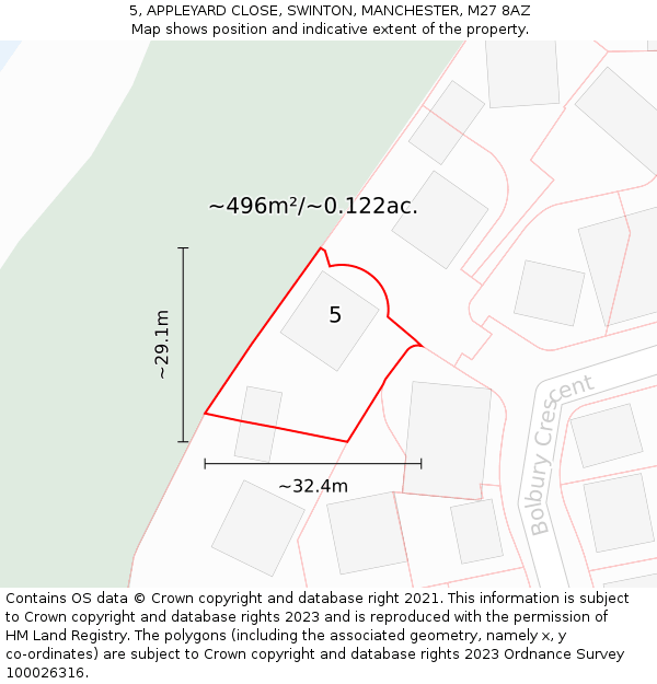 5, APPLEYARD CLOSE, SWINTON, MANCHESTER, M27 8AZ: Plot and title map