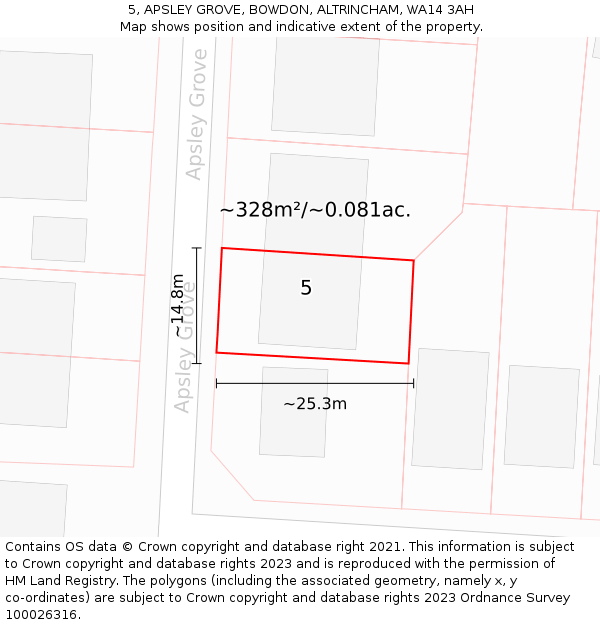 5, APSLEY GROVE, BOWDON, ALTRINCHAM, WA14 3AH: Plot and title map