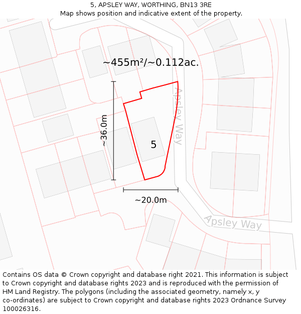 5, APSLEY WAY, WORTHING, BN13 3RE: Plot and title map