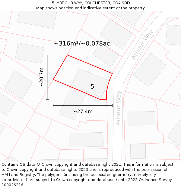 5, ARBOUR WAY, COLCHESTER, CO4 9BD: Plot and title map