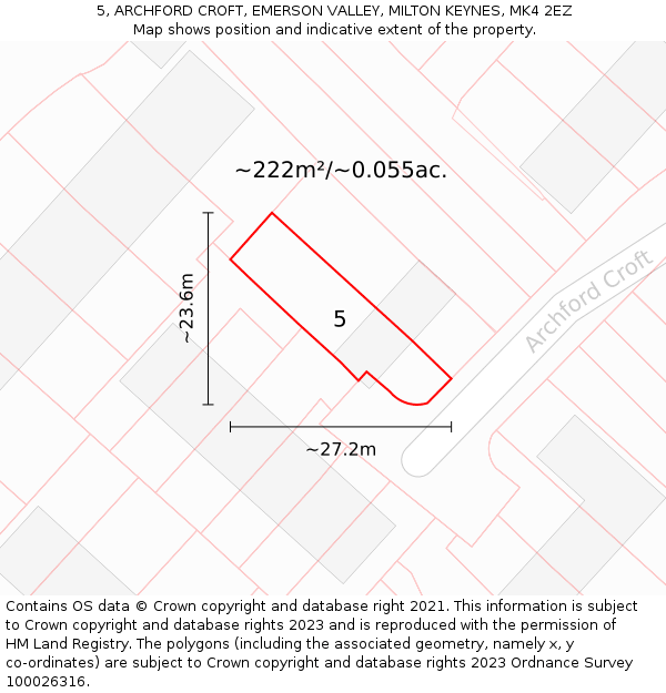 5, ARCHFORD CROFT, EMERSON VALLEY, MILTON KEYNES, MK4 2EZ: Plot and title map