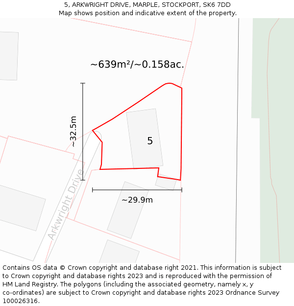 5, ARKWRIGHT DRIVE, MARPLE, STOCKPORT, SK6 7DD: Plot and title map