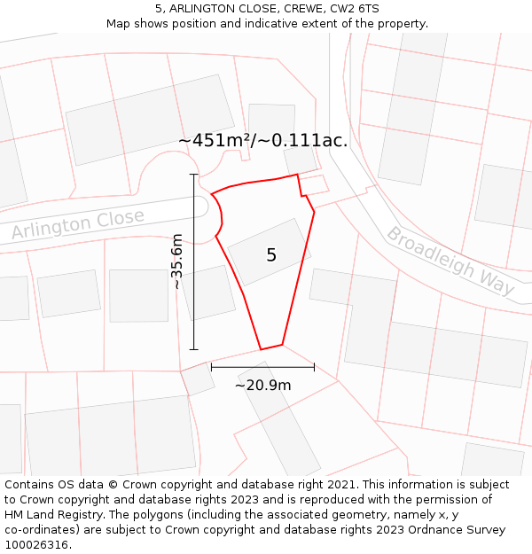 5, ARLINGTON CLOSE, CREWE, CW2 6TS: Plot and title map