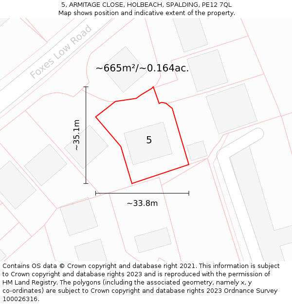 5, ARMITAGE CLOSE, HOLBEACH, SPALDING, PE12 7QL: Plot and title map