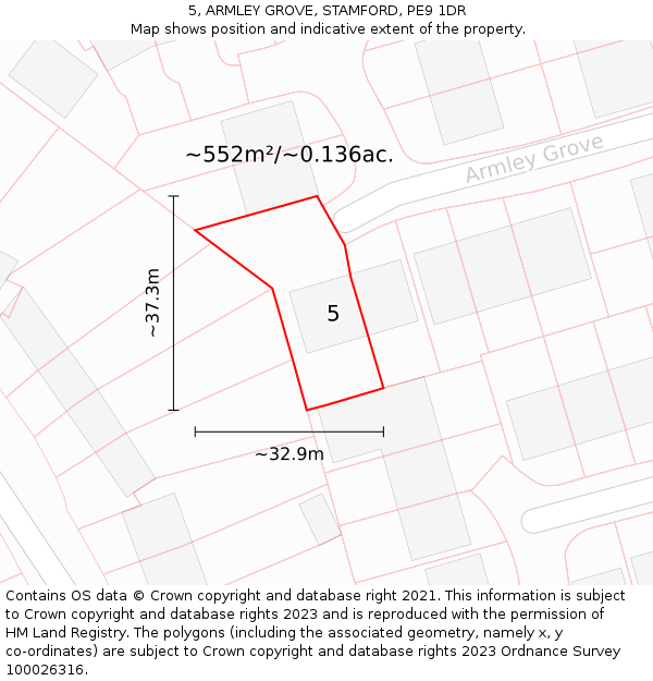 5, ARMLEY GROVE, STAMFORD, PE9 1DR: Plot and title map