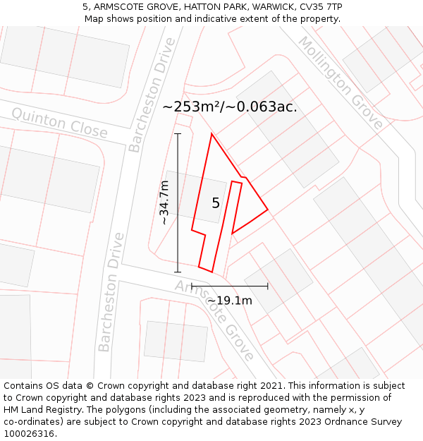 5, ARMSCOTE GROVE, HATTON PARK, WARWICK, CV35 7TP: Plot and title map