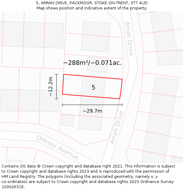 5, ARRAN DRIVE, PACKMOOR, STOKE-ON-TRENT, ST7 4UD: Plot and title map