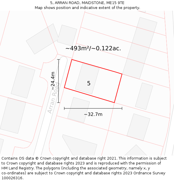 5, ARRAN ROAD, MAIDSTONE, ME15 9TE: Plot and title map