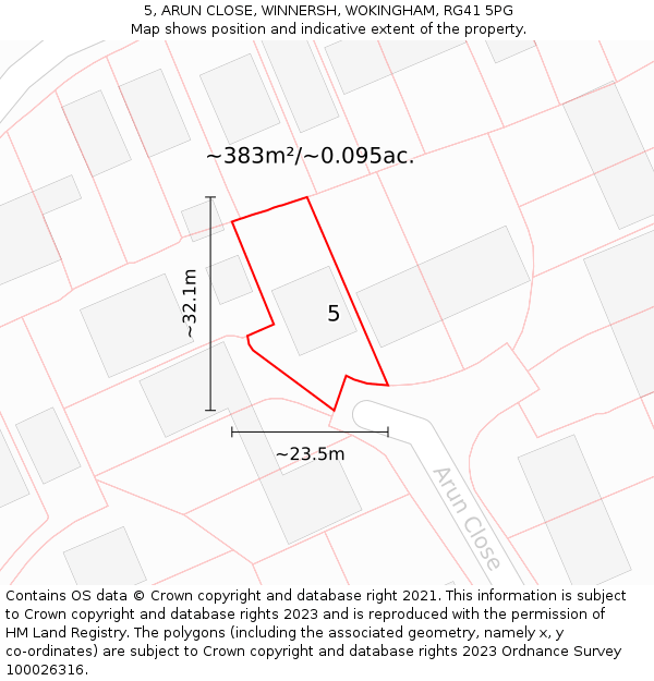 5, ARUN CLOSE, WINNERSH, WOKINGHAM, RG41 5PG: Plot and title map