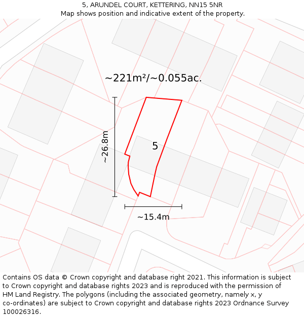 5, ARUNDEL COURT, KETTERING, NN15 5NR: Plot and title map