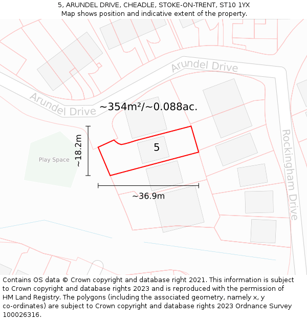 5, ARUNDEL DRIVE, CHEADLE, STOKE-ON-TRENT, ST10 1YX: Plot and title map