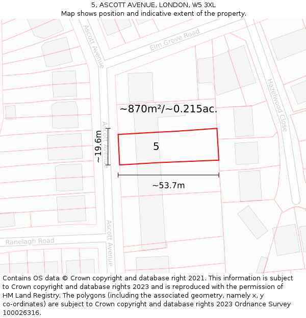 5, ASCOTT AVENUE, LONDON, W5 3XL: Plot and title map