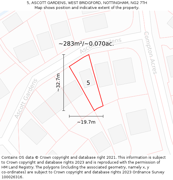 5, ASCOTT GARDENS, WEST BRIDGFORD, NOTTINGHAM, NG2 7TH: Plot and title map