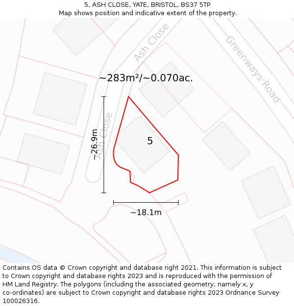 5, ASH CLOSE, YATE, BRISTOL, BS37 5TP: Plot and title map