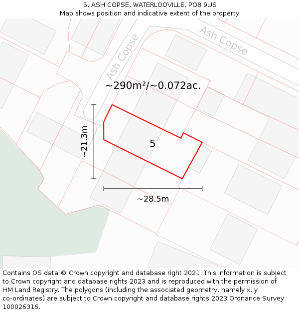 5, ASH COPSE, WATERLOOVILLE, PO8 9US: Plot and title map