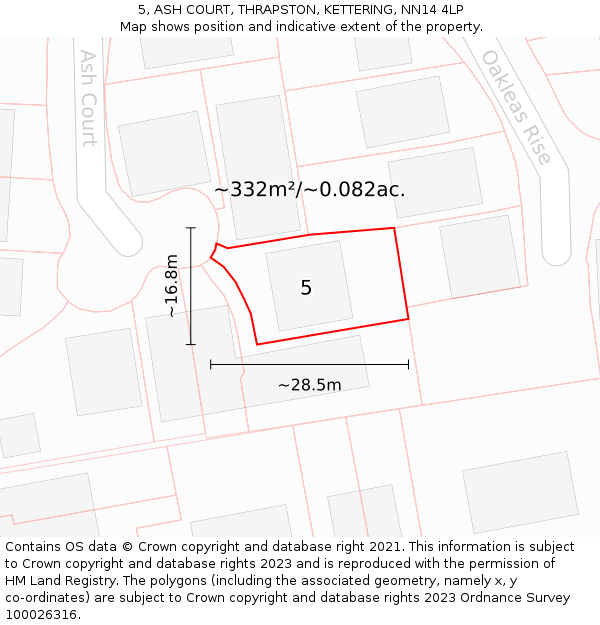 5, ASH COURT, THRAPSTON, KETTERING, NN14 4LP: Plot and title map