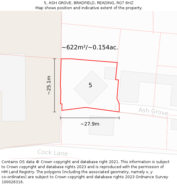 5, ASH GROVE, BRADFIELD, READING, RG7 6HZ: Plot and title map